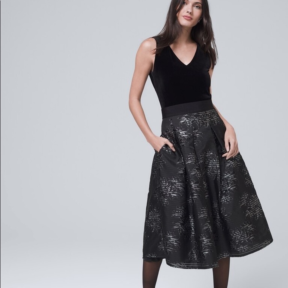White House Black Market - Mid Length Skirt with pockets - Shadow Stripe Silver